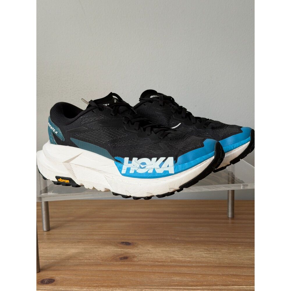 Hoka Mafate X Women's Trail Running Vibram Sole Shoes Blk/Blue 8.5
